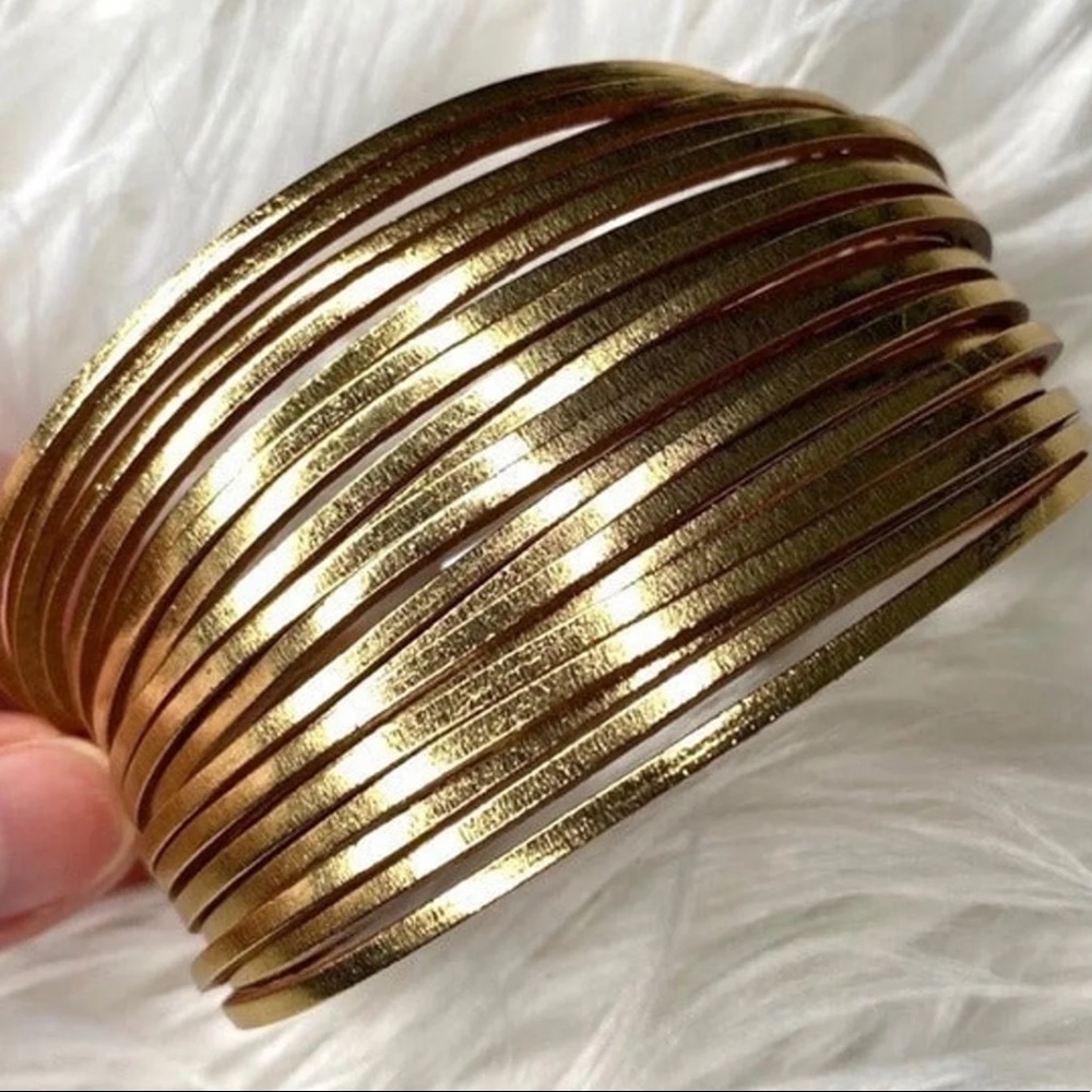 Gold Bracelet Strappy Western Leather Cuff Women’s Fashion Wrap Jewelry NEW